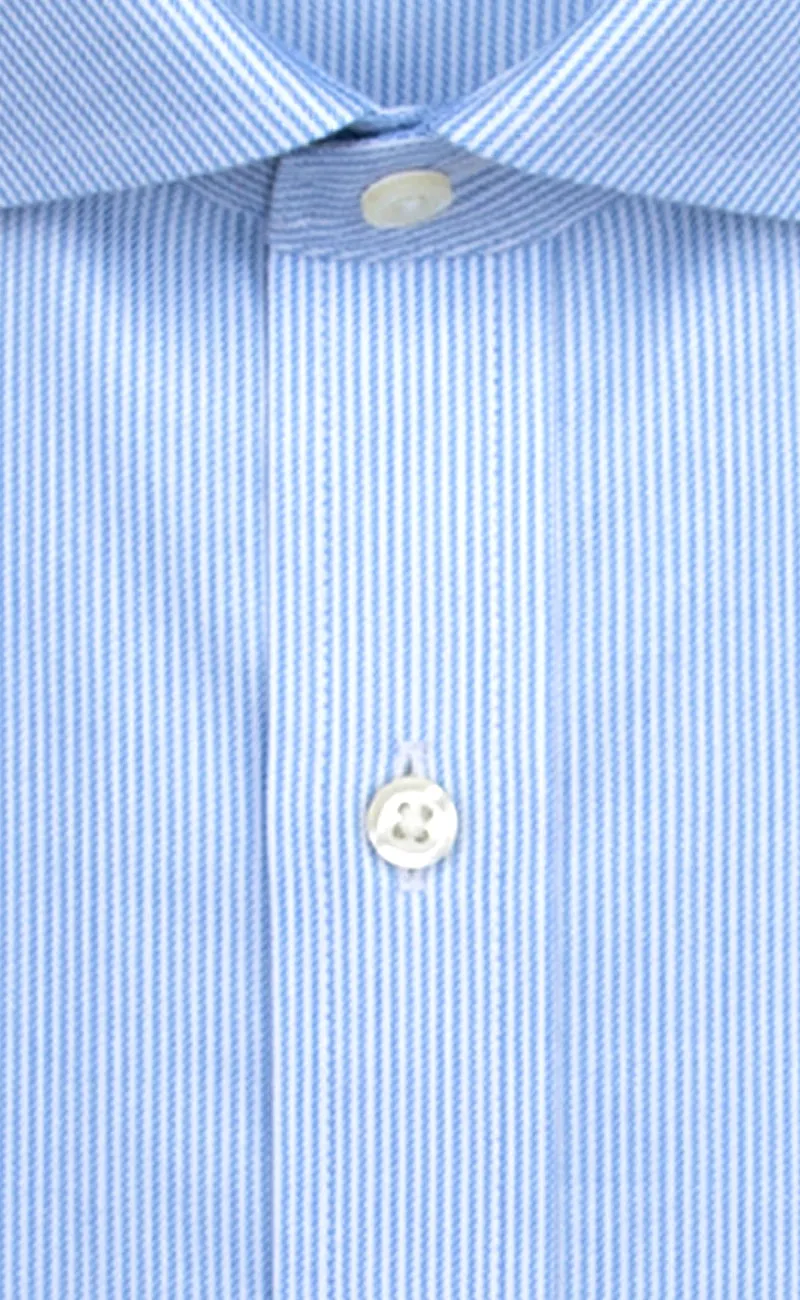 Tailored Fit Blue Twill Stripe English Spread Collar Supima® Cotton Non-Iron Dress Shirt