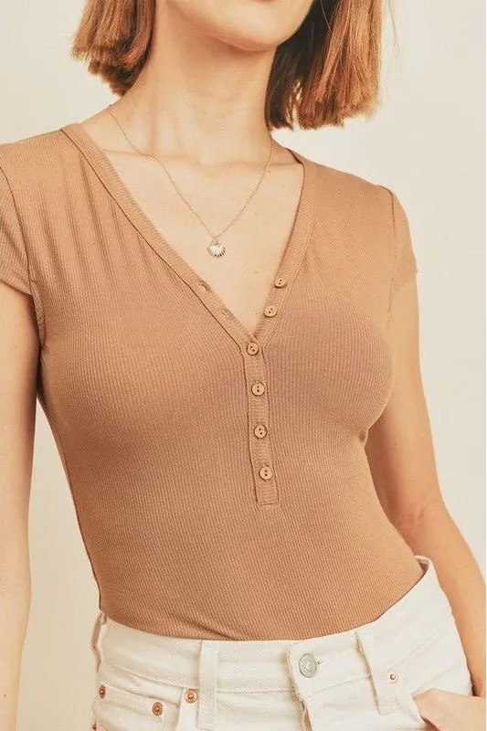 Tarin Cap Sleeve T-Shirt Bodysuit - Sand