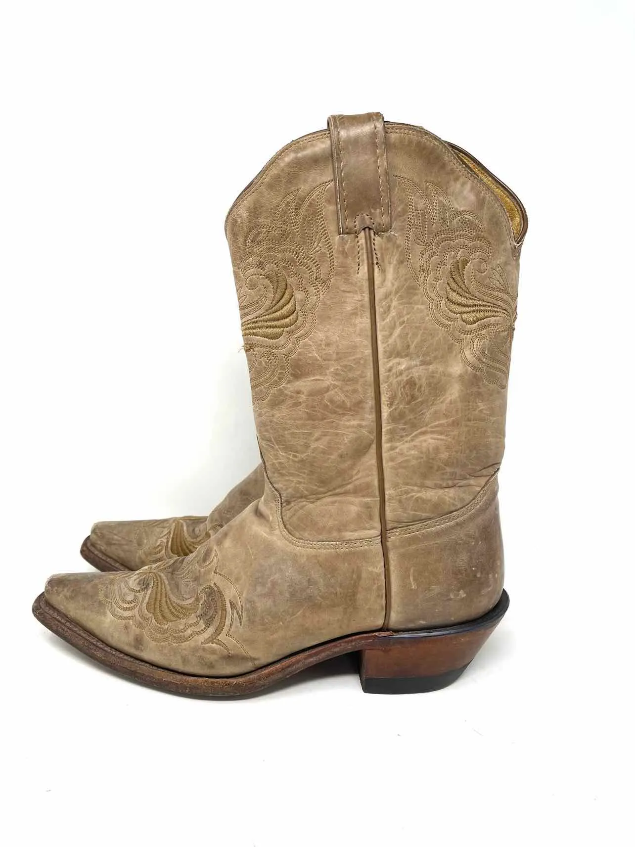 Tony Lama Size 9 Lt Brown Embroidered Leather Shoes Boots