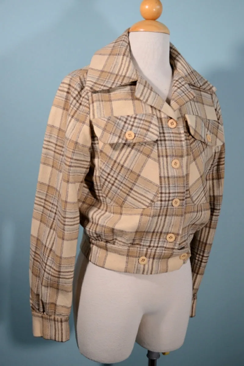 Trousers Up 70s Wool Plaid Bomber Jacket M