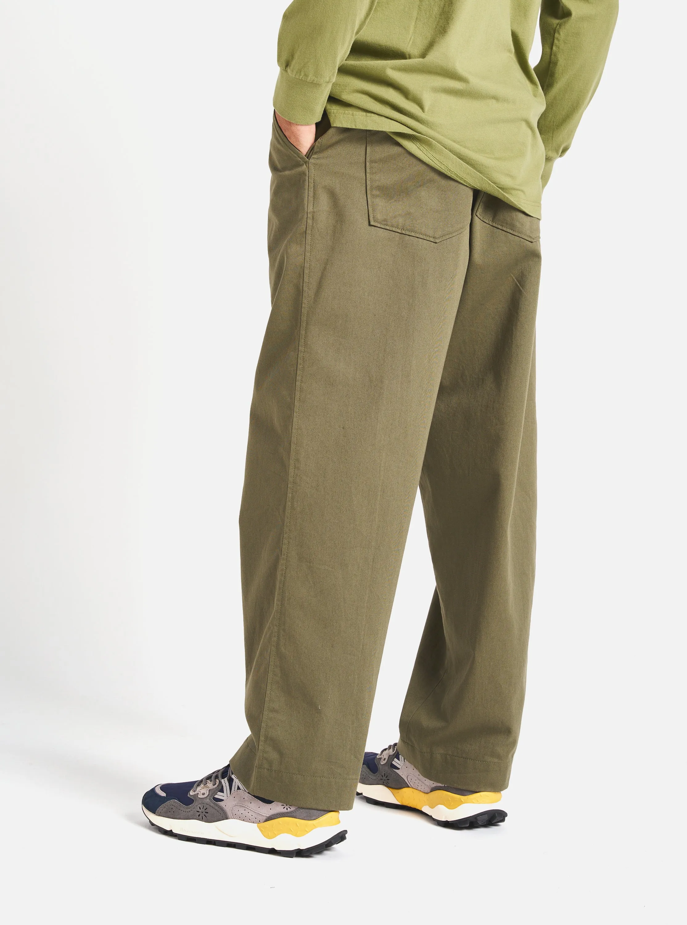 Universal Works Duke Pant in Light Olive Twill