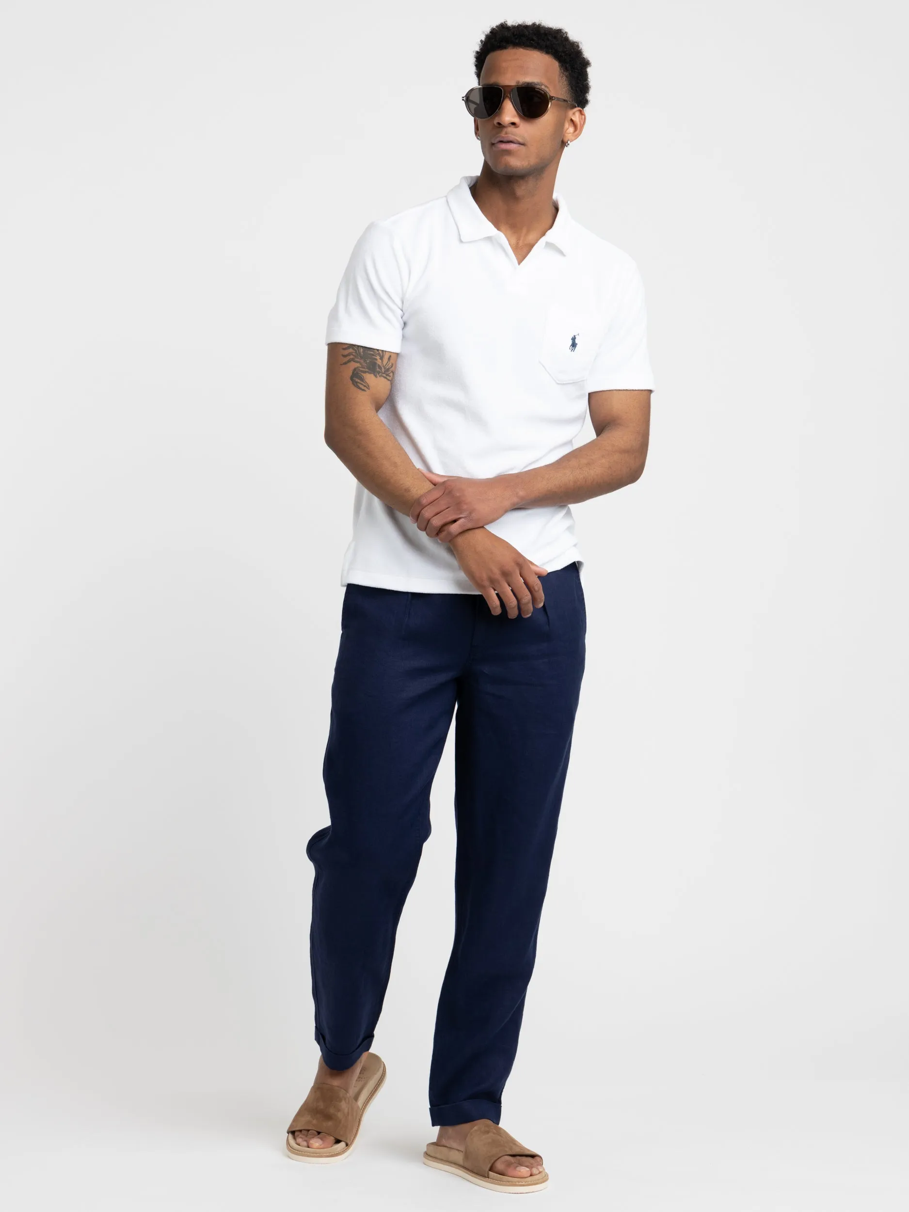 White Classic Fit Terry Polo Shirt