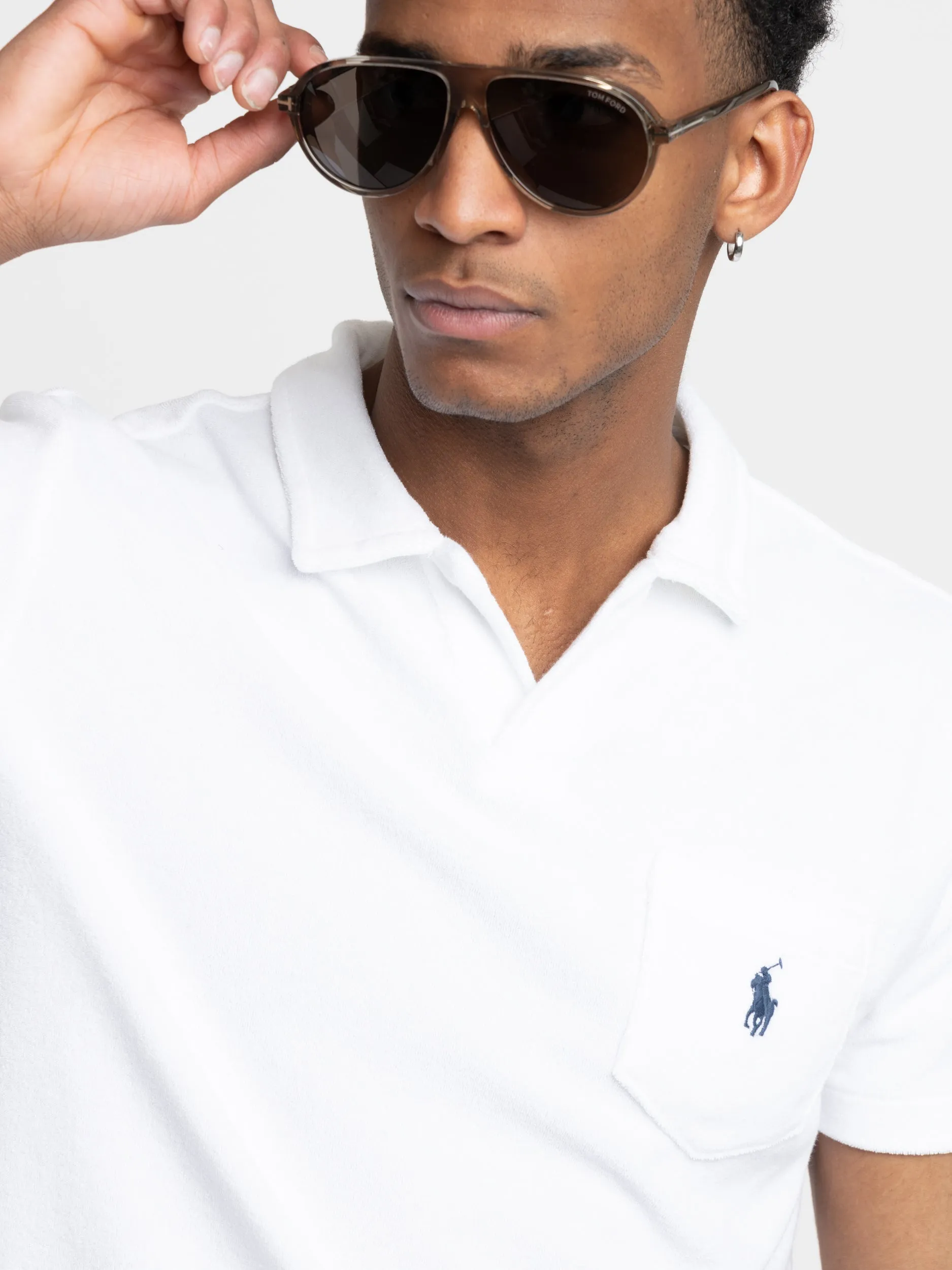 White Classic Fit Terry Polo Shirt