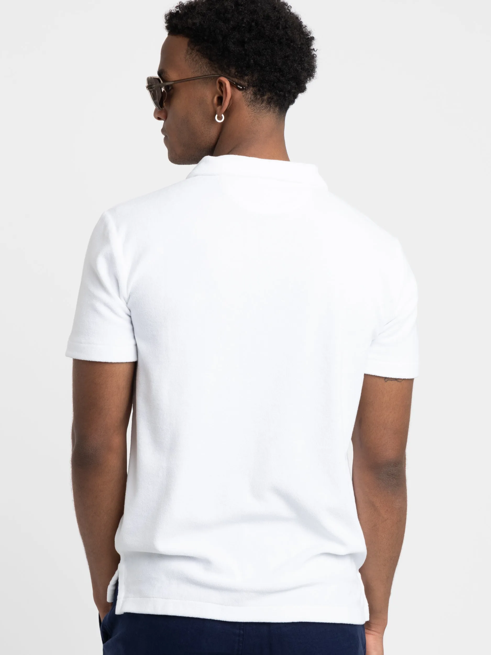 White Classic Fit Terry Polo Shirt