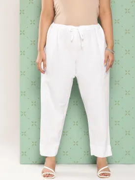 Women Plus Size White Cotton Trouser